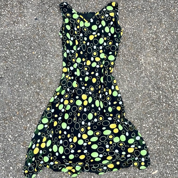 Y2K Abstract Neon Vintage Dress Women’s Small Retro Summer Outfit Green Yellow - Picture 1 of 6